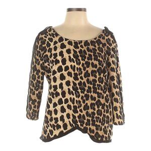 🌺 Zara Basic Black Ruffle Trim Leopard 3/4 Blouse Size L